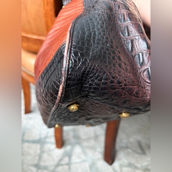 Brahmin Maggie Two Tone Brown Croc-Embossed Leather Hobo With Brass Hardware - Picture 11 of 17